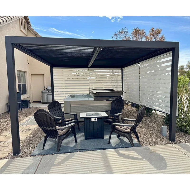PURPLE LEAF Athena Louvered Pergola Bronze Outdoor Aluminum Pergola with Roller Blind Adjustable Gazebo for Patio Deck Garden