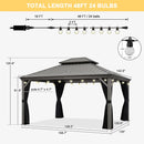 PURPLE LEAF Patio Gazebo for Pool Light Grey Hardtop Galvanized Steel Roof with String Lights-clear