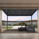PURPLE LEAF Wall Mounted Gazebo with Gray Polycarbonate Roof Aluminum Frame Patio Cover for Porch