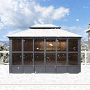 PURPLE LEAF Sunroom Hardtop Gazebo Solarium Grey Galvanized Steel Double Roof  All-Weather Aluminum Outdoor Screen House