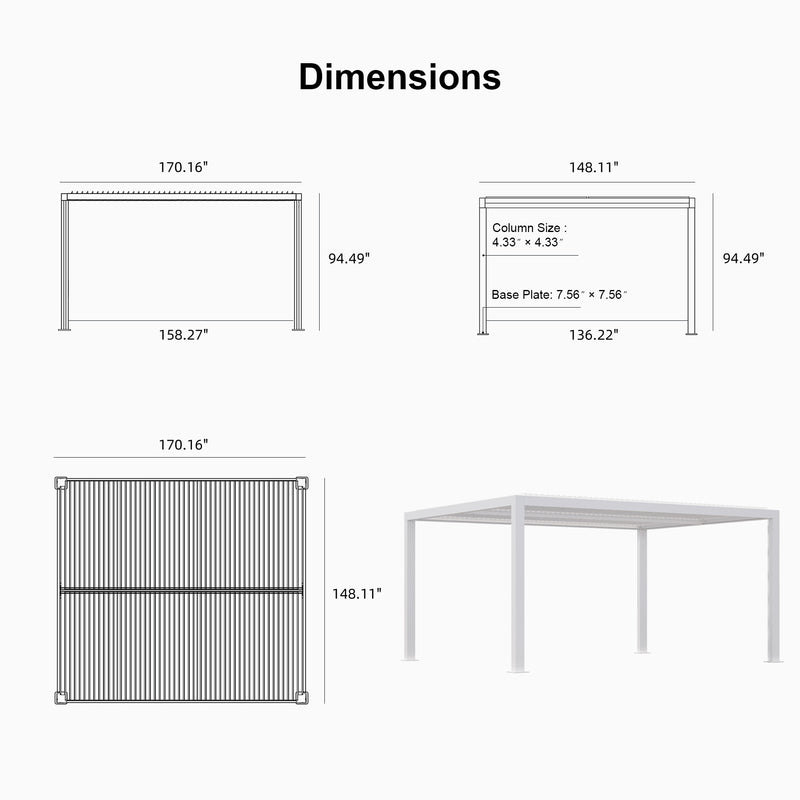 PURPLE LEAF Louvered Pergola Modern White Pergola with Adjustable Roof for Deck Backyard Garden