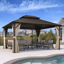 PURPLE LEAF  Outdoor Hardtop Gazebo Bronze Aluminum Frame Galvanized Steel Double Roof for Patio Pool with Reinforcement Support Rod