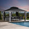 PURPLE LEAF Patio Hardtop Gazebo for Outdoor Grey Galvanized Steel Double Roof White Aluminum Poles with Curtains and String Lights-milky