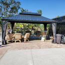 PURPLE LEAF Patio Gazebo for Backyard Grey Hardtop Galvanized Steel Roof Awning with String Lights-clear