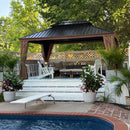 PURPLE LEAF Hardtop Gazebo for Patio Wood Grain Aluminum Frame Awning with Netting