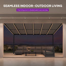 PURPLE LEAF Wall Mounted Gazebo with Gray Polycarbonate Roof Aluminum Frame Patio Cover with Retractable Pleated Shades and LED Strip Light