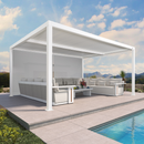 PURPLE LEAF Athena Louvered Pergola White Outdoor Aluminum Pergola with Solid Color Roller Blind Adjustable Gazebo for Patio Deck Garden