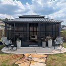 PURPLE LEAF Sunroom Hardtop Gazebo Solarium Grey Galvanized Steel Double Roof  All-Weather Aluminum Outdoor Screen House with String Lights