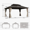 PURPLE LEAF  Outdoor Hardtop Gazebo Bronze Aluminum Frame Galvanized Steel Double Roof for Patio Pool with Reinforcement Support Rod