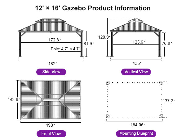 OPEN BOX I PURPLE LEAF Hardtop Gazebo for Patio Wood Grain Galvanized Steel Frame Awning with Netting