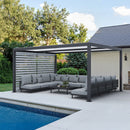 PURPLE LEAF Athena Louvered Pergola Grey Outdoor Aluminum Pergola with Roller Blinds Adjustable Gazebo Rainproof for Patio Deck Garden