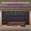 PURPLE LEAF Wall Mounted Gazebo with Gray Polycarbonate Roof Aluminum Frame Patio Cover with Strip Light for Porch