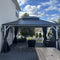 PURPLE LEAF Patio Hardtop Gazebo for Outdoor Grey Galvanized Steel Double Roof White Aluminum Poles with Curtains and String Lights-clear