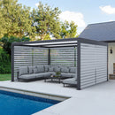 PURPLE LEAF Athena Louvered Pergola Grey Outdoor Aluminum Pergola with Roller Blinds Adjustable Gazebo Rainproof for Patio Deck Garden
