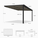 PURPLE LEAF Wall Mounted Gazebo with Gray Polycarbonate Roof Aluminum Frame Patio Cover with Retractable Pleated Shades and LED Strip Light