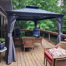 PURPLE LEAF Patio Gazebo for Backyard Grey Hardtop Galvanized Steel Roof Awning String Lights-milky