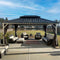 PURPLE LEAF Patio Hardtop Gazebo for Outdoor Grey Galvanized Steel Double Roof White Aluminum Poles with Curtains and String Lights-milky