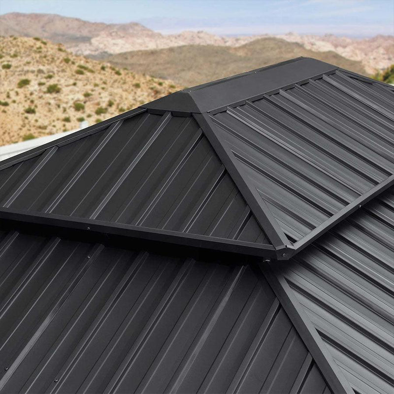 PURPLE LEAF Sunroom Hardtop Gazebo Solarium Wood Grain  Galvanized Steel Double Roof All-Weather Aluminum Outdoor Screen House