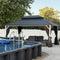 PURPLE LEAF Patio Hardtop Gazebo for Outdoor Grey Galvanized Steel Double Roof White Aluminum Poles with Curtains and String Lights-milky
