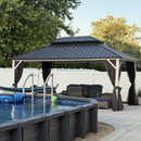PURPLE LEAF Patio Hardtop Gazebo for Outdoor Grey Galvanized Steel Double Roof White Aluminum Poles with Curtains and String Lights-clear
