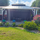 PURPLE LEAF Patio Hardtop Gazebo for Outdoor Grey Galvanized Steel Double Roof White Aluminum Poles with Curtains and String Lights-clear