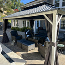 PURPLE LEAF Modern Gazebo Grey Hardtop Galvanized Steel Double Roof White Aluminum Poles with Curtains and Netting with Lights-milky