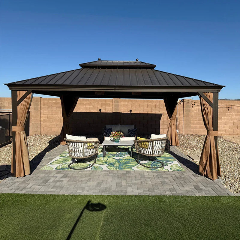 PURPLE LEAF Outdoor Hardtop Gazebo for Garden Bronze Double Roof Aluminum Frame Pavilion