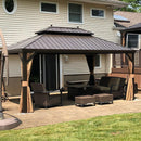 PURPLE LEAF Outdoor Hardtop Gazebo for Garden Bronze Double Roof Aluminum Frame Pavilion with String Lights-clear