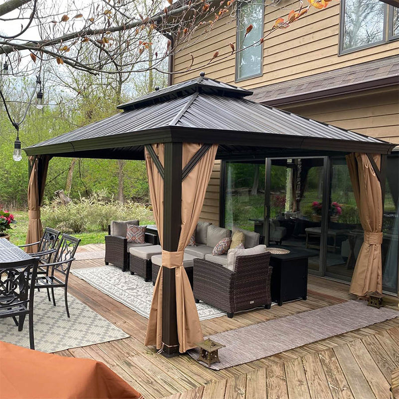 PURPLE LEAF Outdoor Hardtop Gazebo for Garden Bronze Double Roof Aluminum Frame Pavilion