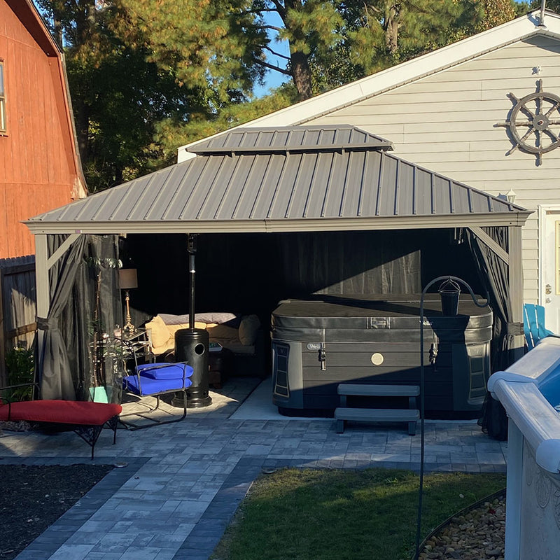 OPEN BOX I PURPLE LEAF Patio Gazebo for Backyard | Hardtop Galvanized Steel Frame with Upgrade Curtain | Light Grey