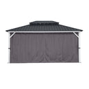 PURPLE LEAF Patio Hardtop Gazebo for Outdoor Grey Galvanized Steel Double Roof White Aluminum Poles with Curtains and Netting