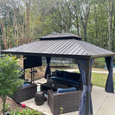 PURPLE LEAF Outdoor Hardtop Gazebo for Patio Bronze Aluminum Frame Pavilion with Navy-Blue Curtain