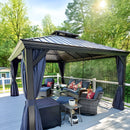 PURPLE LEAF Outdoor Hardtop Gazebo for Patio Bronze Aluminum Frame Pavilion with Navy-Blue Curtain
