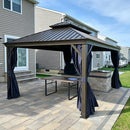PURPLE LEAF Outdoor Hardtop Gazebo for Patio Bronze Aluminum Frame Pavilion with Navy-Blue Curtain