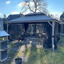 PURPLE LEAF Patio Gazebo for Pool Light Grey Hardtop Galvanized Steel Roof with Upgraded Curtains