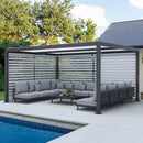 PURPLE LEAF Athena Louvered Pergola Grey Outdoor Aluminum Pergola with Roller Blinds Adjustable Gazebo Rainproof for Patio Deck Garden