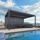 PURPLE LEAF Athena Louvered Pergola Grey Outdoor Aluminum Pergola with Solid Color Roller Blind Adjustable Gazebo for Patio Deck Garden
