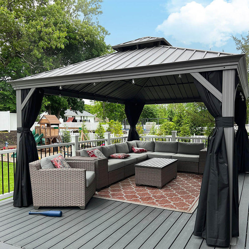 PURPLE LEAF 12' x 16' Patio Gazebo for Backyard Hardtop Galvanized Steel Roof Awning