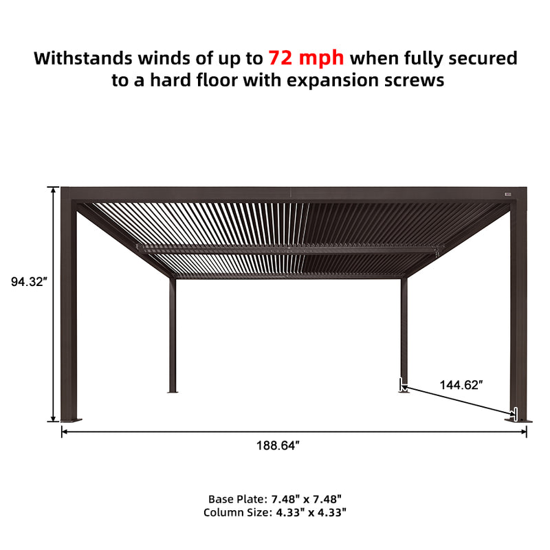 PURPLE LEAF Outdoor Louvered Pergola Adjustable Metal Roof Bronze Hardtop Gazebo Patio Pavilion