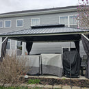 PURPLE LEAF Patio Hardtop Gazebo for Outdoor Grey Galvanized Steel Double Roof White Aluminum Poles with Curtains and String Lights-clear