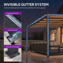 PURPLE LEAF Wall Mounted Gazebo with Gray Polycarbonate Roof Aluminum Frame Patio Cover with Retractable Pleated Shades and LED Strip Light