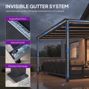 PURPLE LEAF Wall Mounted Gazebo with Gray Polycarbonate Roof Aluminum Frame Patio Cover with Strip Light for Porch