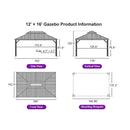 PURPLE LEAF Hardtop Gazebo for Patio Wood Grain Galvanized Steel Frame Awning with String Lights-clear