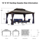 PURPLE LEAF Outdoor Hardtop Gazebo for Patio Bronze Aluminum Frame Pavilion with Navy-Blue Curtain and String Lights-milky