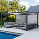 PURPLE LEAF Athena Louvered Pergola Grey Outdoor Aluminum Pergola with Roller Blinds Adjustable Gazebo Rainproof for Patio Deck Garden