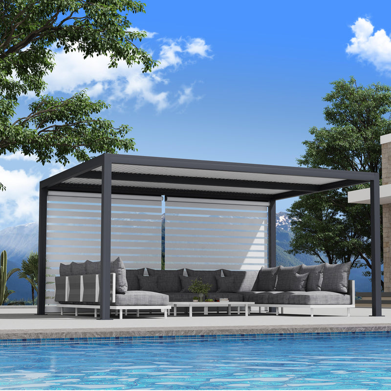 PURPLE LEAF Louvered Pergola Grey Outdoor Aluminum Pergola with Roller Blinds Adjustable Gazebo Rainproof for Patio Deck Garden