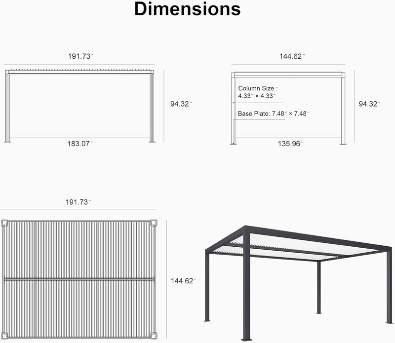 PURPLE LEAF Louvered Pergola Modern Grey Pergola with White Roof for Deck Backyard Garden