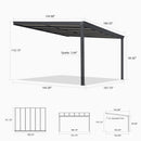 PURPLE LEAF Wall Mounted Gazebo with Gray Polycarbonate Roof Aluminum Frame Patio Cover with Retractable Pleated Shades for Porch