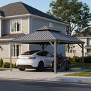PURPLE LEAF Light Grey Metal Carport with Galvanized Steel Roof Heavy Duty Permanent Outdoor Car Shelter