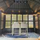 PURPLE LEAF Sunroom Hardtop Gazebo Solarium Grey Galvanized Steel Double Roof  All-Weather Aluminum Outdoor Screen House with String Lights